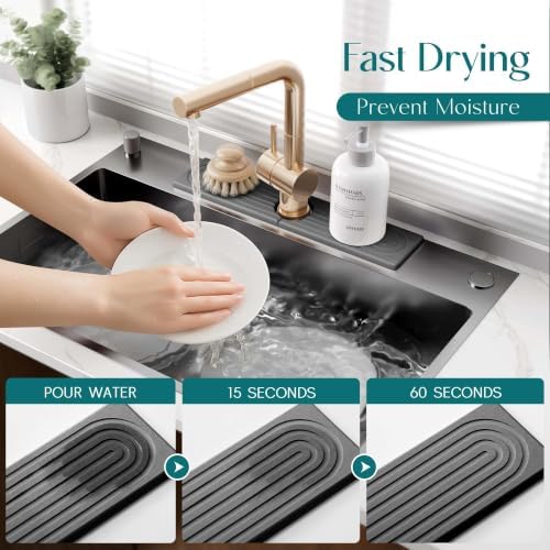 eormoe Faucet Mat for Kitchen Sink, Diatomite Stone Drying Mat - 18"x3.9" - Image 3