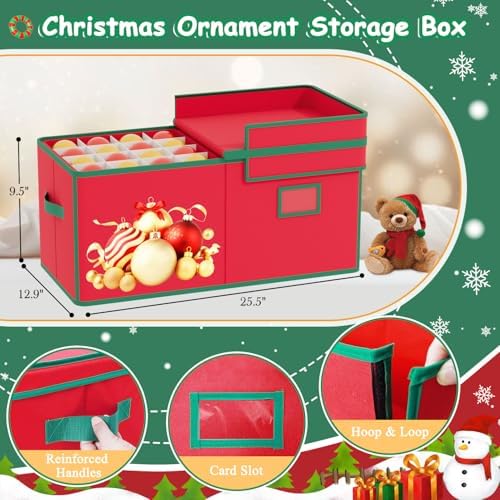 FUHSY Christmas Ornament Storage Box 96-3" Slots Adjustable Dividers Ornament Storage Container Ornament Organizer with Trays Stackable Christmas Storage Bins with Lids Holiday Ornament Boxes - Image 2
