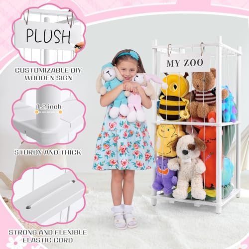 GLDZI Stuffed Animal Storage Zoo, Wooden Stuffed Animal Organizer with Elastic Cords for Boys Girls, Space Saving Toy Plushies Storage Holder for Playroom, Bedroom, Living Room (White, Small) - Image 5