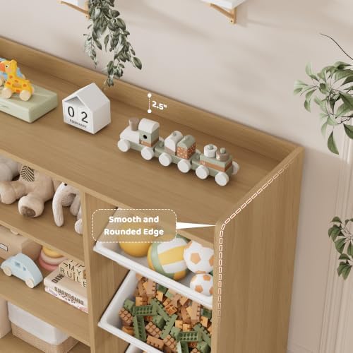 HITHOS 55"W Kids Toy Storage Organizer with 10 Toy Box & Bookshelf, Natural - Image 4