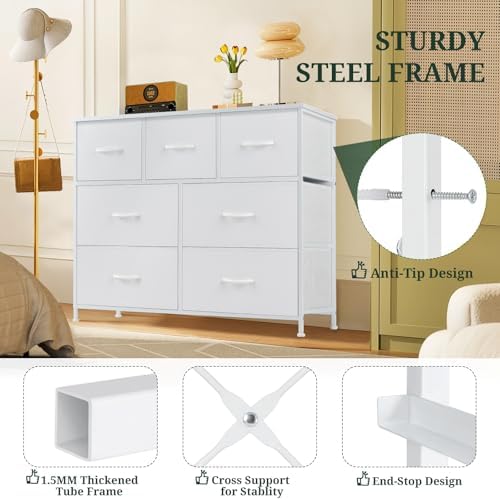7-Drawer Dresser for Bedroom, Anti-Tip Wide Storage Organizer Fabric - Image 4