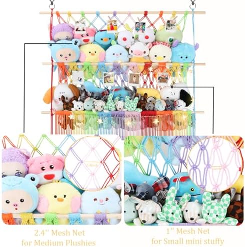 2 Tier Stuff Animal Storage Shelf Net 35x30'' Large Stuffy Storage Rainbow - Image 3