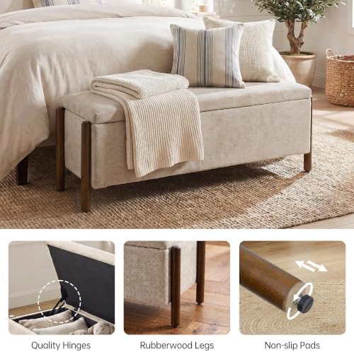 Usaint 47" Fabric Upholstered End of Bed Storage Ottoman Bench, Khaki - Image 4