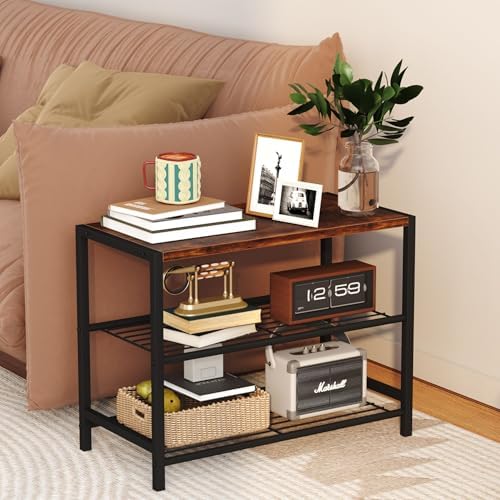 Yusong Shoe Rack Organizer, 3 Tier Industrial Shoe Storage Shelf for Closet Entryway, Narrow Sturdy Metal Shoe Shelves, Rustic Brown - Image 2