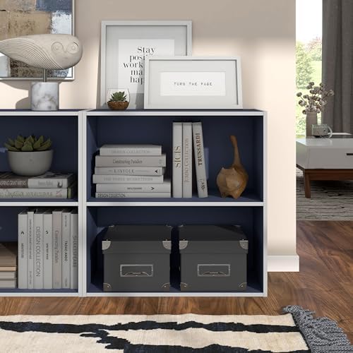 Homes: Inside + Out Apexa 2-Tier Cube Storage Organizer Shelves, Stackable Wood Bookcase Fits Cubby Bins for Organization, Dorm Teen Room Decor & Home Office, Steel Blue - Image 2