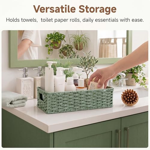 StorageWorks Wicker Toilet Basket Tank Topper for Sage Green Bathroom Decor - Image 3