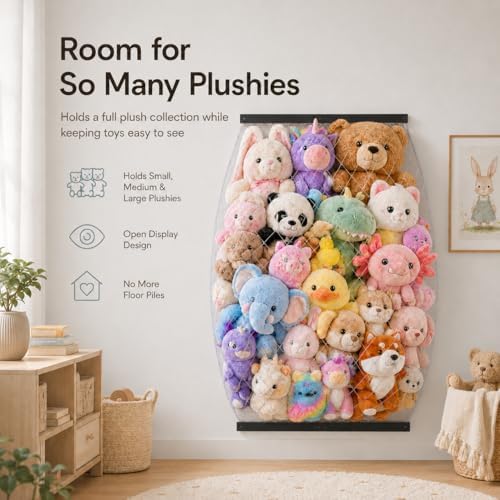 Stuffed Animal Storage Net, Elastic Stuffed Toy Holder,Door/Wall Mount Length Adjustable Hanging Soft Toy Organizer, Plushie Net for Nursery Play Room-Black Boards - Image 6