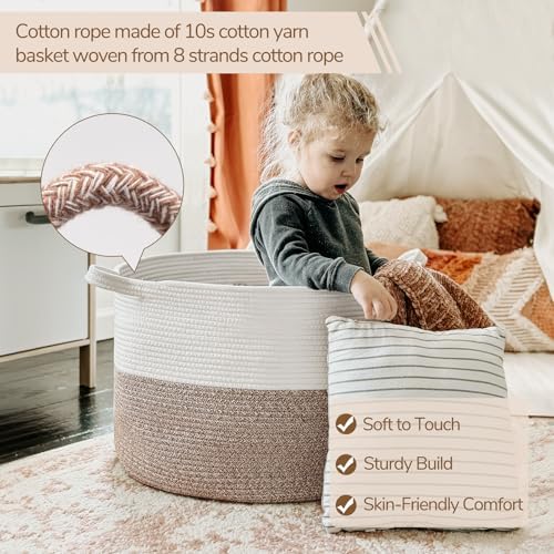 INDRESSME XXXLarge Woven Rope Blanket Basket Living Room Brown, 90L - Image 4