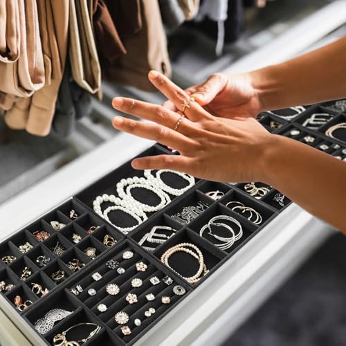 Jewelry Organizer Tray Set Of 8 Jewelry Trays For Drawers and Can Effectively Organize Jewelry Such As Rings, Earrings, Necklaces And Bracelets Jewelry Drawer Organizer (Black) - Image 4