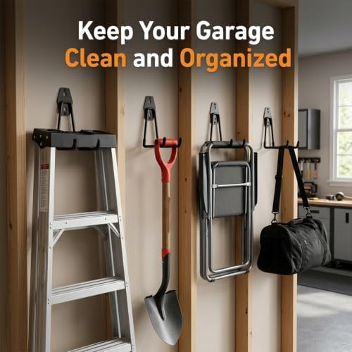 Garage Hooks, 12 Pack Wall Hooks for Hanging Heavy Duty Ladders, Bikes, Tools Ideal for Garage, Garden, Basement Utility Room Storage (Black) - Image 4