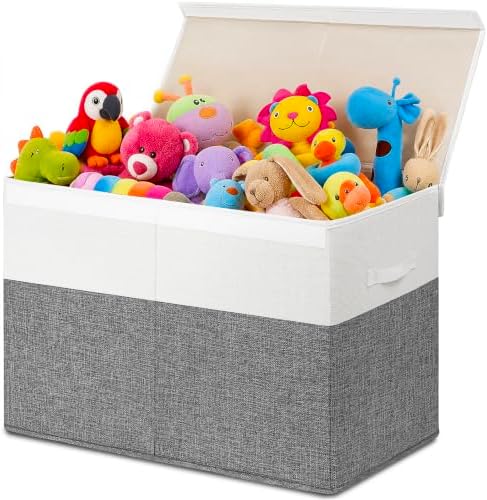 INDRESSME 85L Large Toy Storage Box with Lid & Dividers, Grey & White by INDRESSME