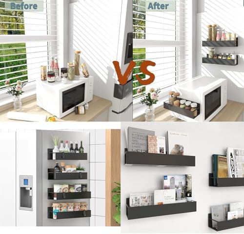 2 Pack Magnetic Spice Storage Rack Organizer for Refrigerator and Oven, Moveable Magnetic Spice Organizer, Black Metal Strong Magnetic Shelf for Fridge and Microwave Oven - Image 7