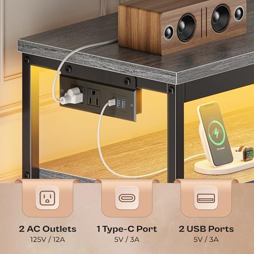 Huuger LED TV Stand for Bedroom, 47 Inch Dresser TV Stand for 43, 50, 55 Inch TV, Grey Black TV Stand with Storage, Entertainment Center with Power Outlets, 6 Drawer Fabric Dresser for Living Room - Image 5