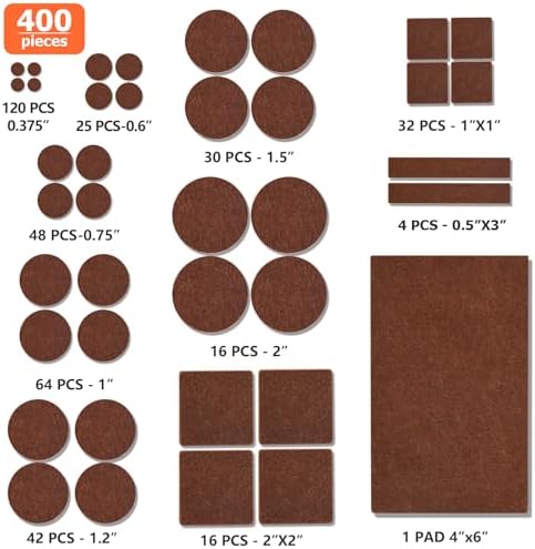Felt Furniture Pads 400 Pieces, Furniture Pads for Hardwood Floors Brown - Image 3