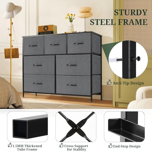 7-Drawer Dresser for Bedroom, Anti-Tip Wide Storage Organizer Fabric - Image 4