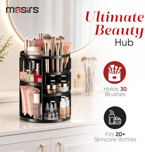 Masirs 360 Rotating Makeup Organizer Countertop, Adjustable Shelf, Black - Image 5