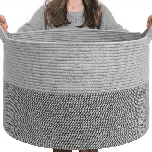 INDRESSME XXXLarge Woven Rope Blanket Basket Living Room Grey, 90L by INDRESSME