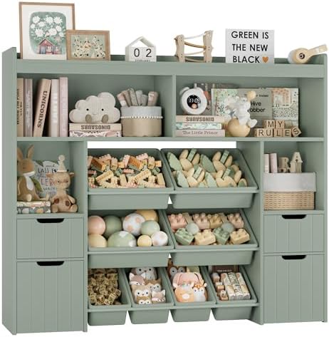 HORSTORS 55" W Toy Storage Organizer, Large Kids Bookshelf, Toy Box, Green by HORSTORS