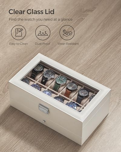 SONGMICS 12-Slot Watch Box, Lockable with Glass Lid, 2 Layers Watch Case - Image 6
