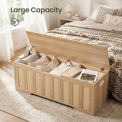 CHOEZON 47.2" Storage Bench, Rattan-Style Storage Chest, Storage Cabinet with Handles, Toy Storage Box, for Living Room and Bedroom, Natural MCW24NL - Image 5