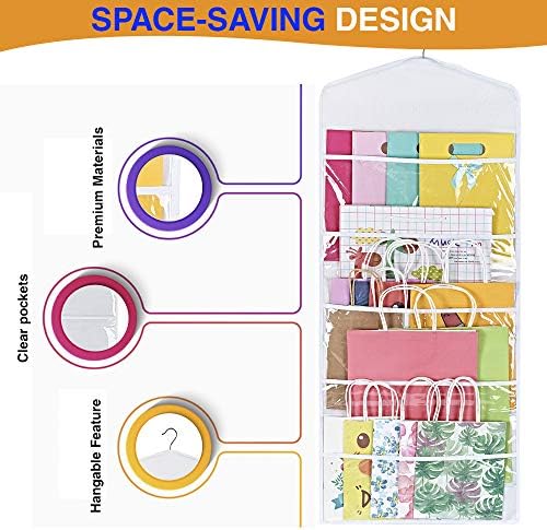 ProPik Hanging Double Sided Gift Bag Storage Organizer with Multiple Front and Back Pockets - Organize Your Gift Wrap, Tissue Paper, and Paper Bags 38 x 16 Inch PVC (White) - Image 3