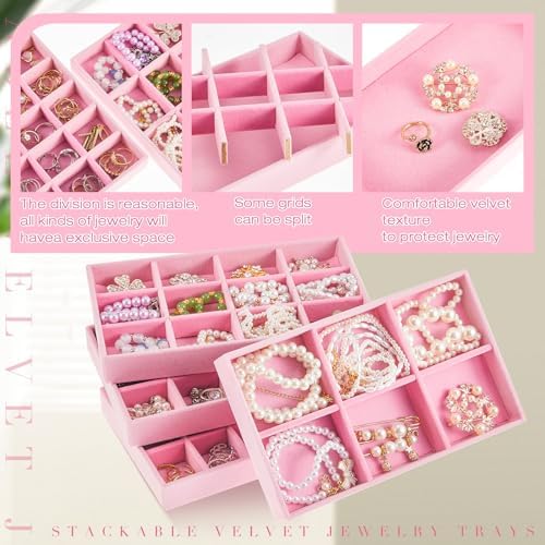 Junkin 12 Pcs Velvet Jewelry Organizer Tray, Stackable Storage - Image 3