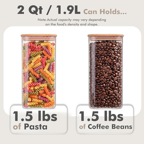 3-Pack 2Qt Rectangle Glass Storage Jars with Bamboo Lids - Image 3