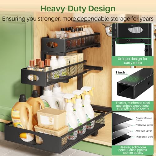 Kitstorack Under Sink Organizer 3-Tier Slide Out Drawer 1-Pack Black - Image 6
