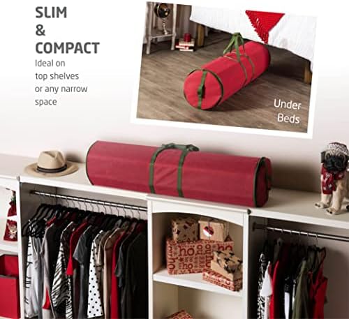 ZOBER Round Christmas Gift Wrapping Paper Organizer Storage - 40 Inch Gift Wrap Storage Containers - Wrapping Paper Holder, Waterproof, Fits 25 Standard Rolls - Red - Image 4