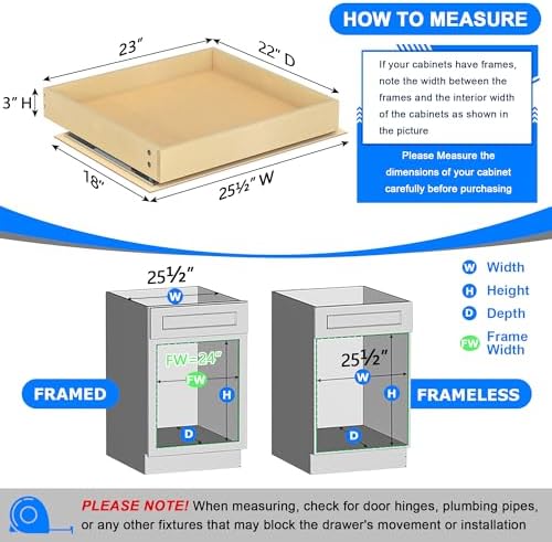 WelFurGeer Heavy-Duty Plywood Pull-Out Cabinet Drawers, 23" W x 22" D Pull Out Drawer for Cabinet, Smooth Slide-Out Shelves for Kitchen Cabinets, Durable Pullout Drawers for Home Kitchen Organization - Image 3