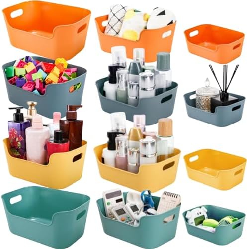 Tlence 12 Pack Colorful Plastic Storage Baskets, Classroom Organizer Bins with Built-in Handle, Open Cubby Storage Bins, Household Pantry Shelf Organization Containers for Office, 3 Sizes - Image 5