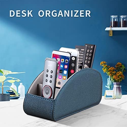 Remote Control Holder, Leather 5 Rooms Desk Organizer and Decorations for Living Room, Bedside Table Remotes Caddy for TV Controllers/ Makeup Brush Pen/ Office Stationery/ Art Supplies/ Eyeglasses - Image 2