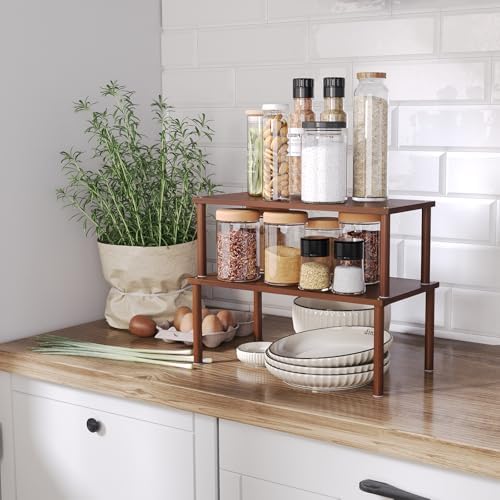 VERTORGAN 2 Pack Cabinet Organizer Shelf,Bamboo Countertop(Large,Brown) - Image 5