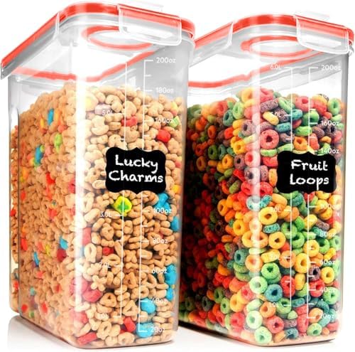 Shazo 2 Pack (6.3L / 213OZ) EXTRA Large Airtight Food Storage Cereal Containers for Bulk Food Storage BPA-Free Plastic Container, Pantry Organization and Canister for Rice, Pasta, Sugar & Flour by Shazo