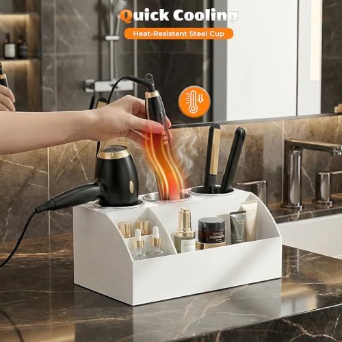 Hair Tool Organizer Countertop, Bathroom Vanity Organizers and Storage, Acrylic Hot Tools Organizer Storage for Hair Dryer, Curling Iron, Brush, Hair Straightener (White) - Image 5