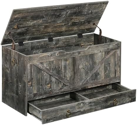 HOOBRO Storage Chest, 39.3" Toy Chest with Drawer, Wooden Storage Bench, Sturdy Entryway Bench Supports 330 lb, Shoe Bench, Safety Hinge, U-Shaped Opening, Easy Assembly, Vintage Gray VP710CW01G2 by HOOBRO