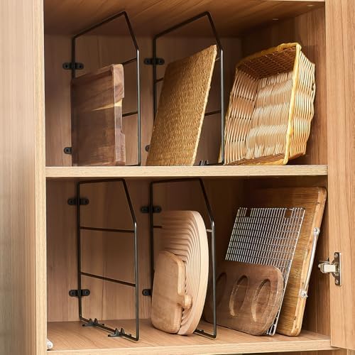 Blulu 4 Pcs Baking Sheet Organizer 12" x 20" Tray Dividers for Cabinets Kitchen Cabinet Dividers Vertical for Baking Sheets Chrome Pan Rack Storage Wires for Kitchen Cupboards(Black) by Blulu