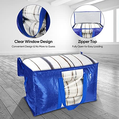 BALEINE 4-Pack Oversized Moving Bags with Reinforced Handles, Heavy-Duty Storage Tote Moving Supplies for Packaging, Camping (Blue w/Window, 4-Pack) - Image 5