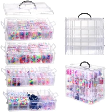VTG Bead Organizer Box, 84 Pcs Small Plastic Containers with Lids, 4-Tier Stackable Storage Box, Clear Organizers for Jewelry Toys Craft Storage by Unknown
