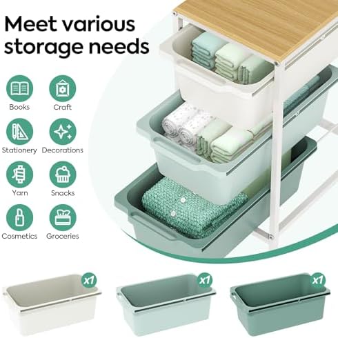 KINGBOARD Slim Rolling Cart with 3 Drawers, Metal Utility Storage Cart - Image 3