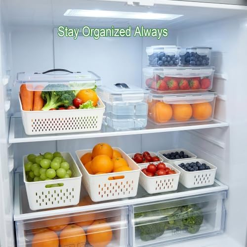 KUK 5 Pack Fruit Storage Containers for Fridge, Stackable Leakproof Food Keeper with Removable Colander, BPA-Free Produce Saver for Vegetables, Berries & Meat - Image 2