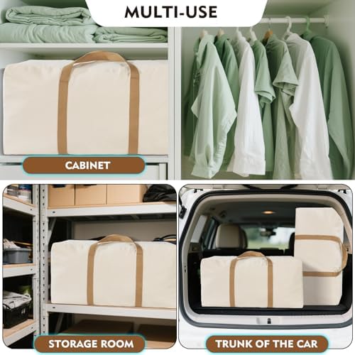 130L Canvas Storage Duffle Bag, Beige, 31''x15''x15'', 2 - Image 3