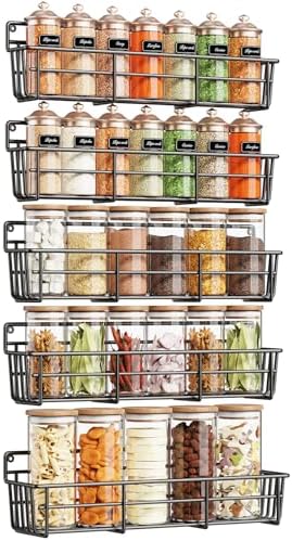 Mystozer Spice Rack Wall Mounted 5 Pack, For Spice Jars & Seasonings,Black by Mystozer