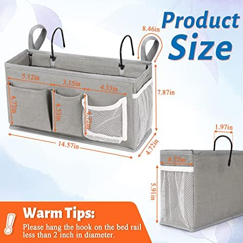 Bedside Caddy, Bedside Storage Bag Hanging Organizer for Bunk Dorm Bed Rail - Image 6