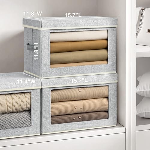 Homsorout Storage Bins with Lids, 3 Pack Large Storage Cubes with Window, Closet Bins with Lids & Handles, Fabric Box for Organizing Clothes, Towels, Books, Blended - Image 2