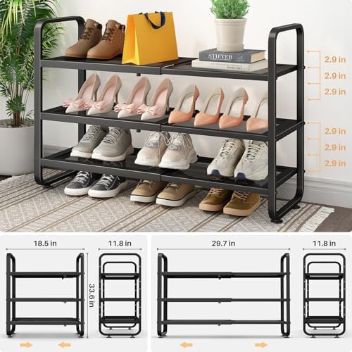 Expandable Metal Shoe Rack for Closet, Entryway & Garage, 3-Tier, Black - Image 3