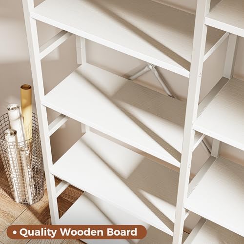 SUPERJARE Triple Bookshelf, Bookcase with 14 Open Display Shelves, Wide Book Shelf Book Case for Home & Office, 5 Tier, White - Image 5