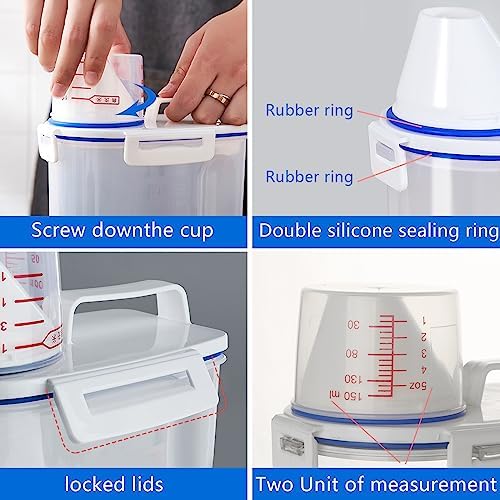 2 Pcs 5.5 LB Rice Storage Container, Airtight Cereal Flour Dispenser with Pouring Spout & Measuring Cup, Kitchen Plastic Clear Dry Food Storage Bin for Grain Oatmeal Snacks Pet Dog Food - Image 5