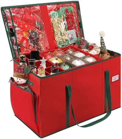 2-in-1 Christmas Ornament Storage Box Keeps 64-3"/36-4" Holiday Ornaments by HKQ