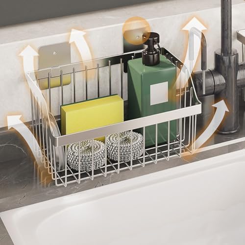 SUS304 Stainless Steel Hanging Storage Baskets Organizer Wall Mount, Metal Wire Storage Bin Rack for Kitchen Bathroom Shower Spice Shelf,L 9.84 Inch - Image 3